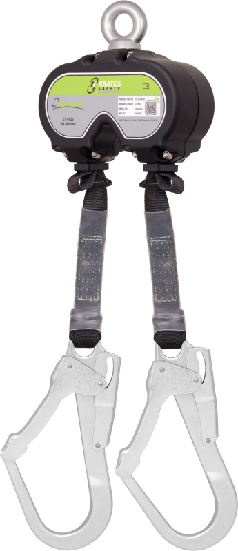 Kratos - OLYMPE podwójne urządzenie samohamowne taśmowe 2 x 2m z zatrzaśnikami typu hak FA5020755 otwarcie 50,8mm