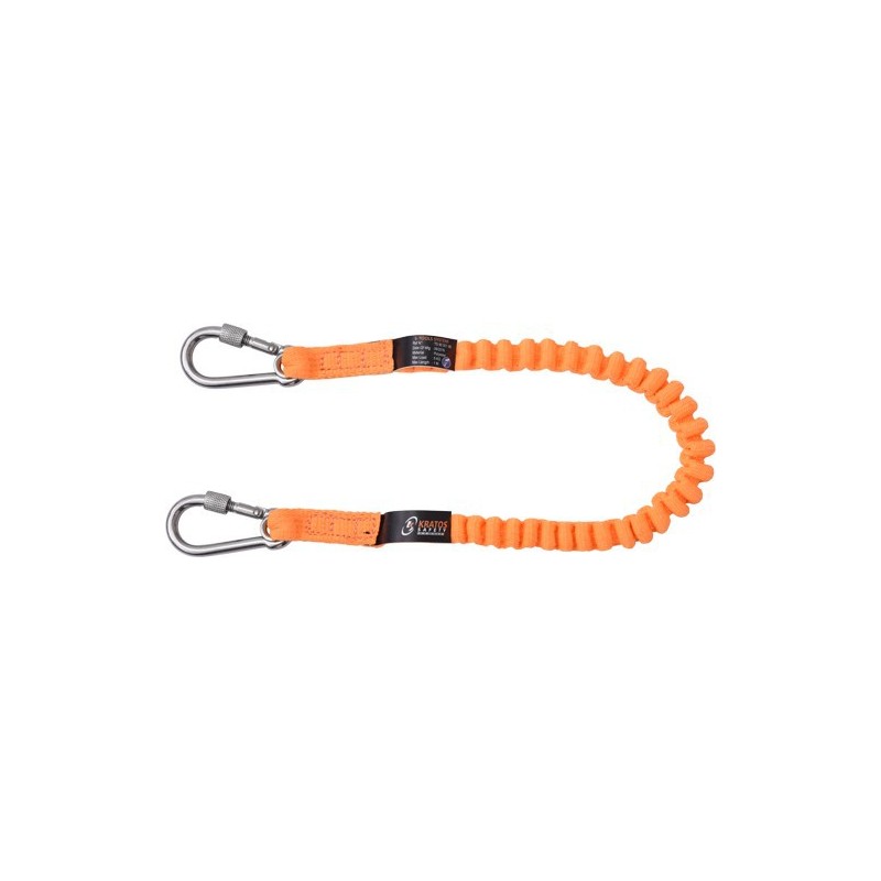 Stretch lanyard with integrated karabiners for connecting tools