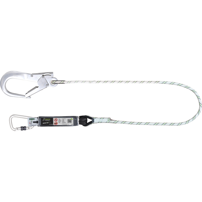 Energy absorbing kernmantle rope lanyard with aluminium connectors, lg. 1 m