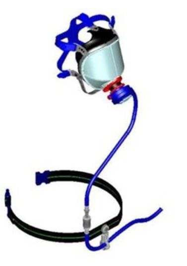 Zestaw z przyłączem węża do wózka RL/RC (pas podtrzymujący ze złączem, maska TR 2002 A, automat oddechowy)