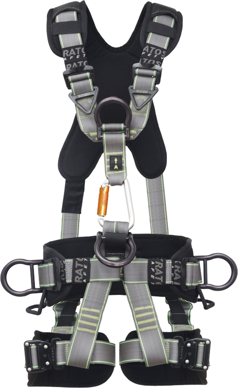 Kratos - FLY'IN3 szelki bezpieczeństwa do prac z dostępem linowym: pas pozycjonujący 3 D-ring oraz podkłady komfort ramion i ud, 2 pkt zaczepowe i 4 automat klamry spinająco-regulacyjne / Rozmiar S-M
